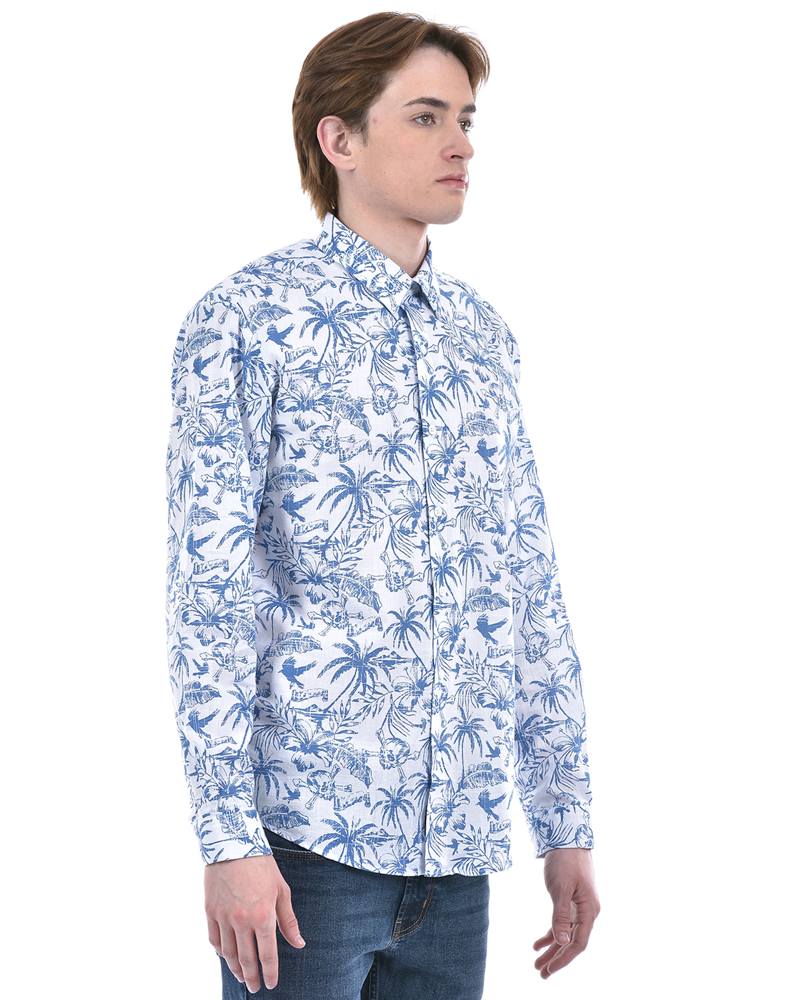 Numero Uno Men Tropical Print Blue Shirt